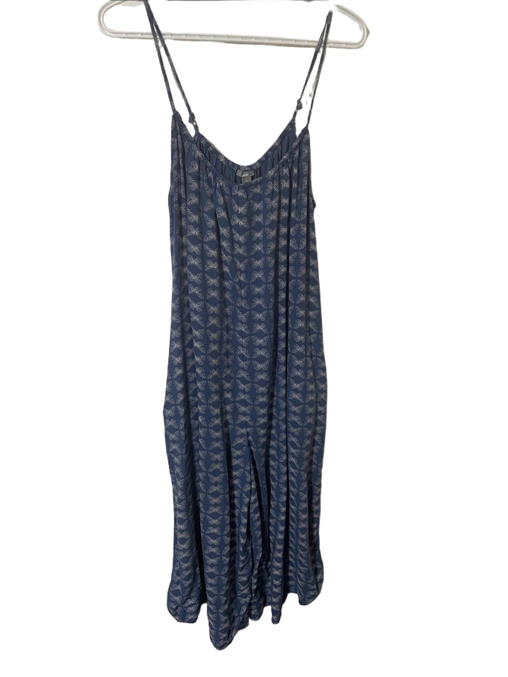 Aerie Blue Butterfly Print Cropped Spaghetti Strap Romper Size Medium